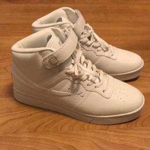 all white fila high tops